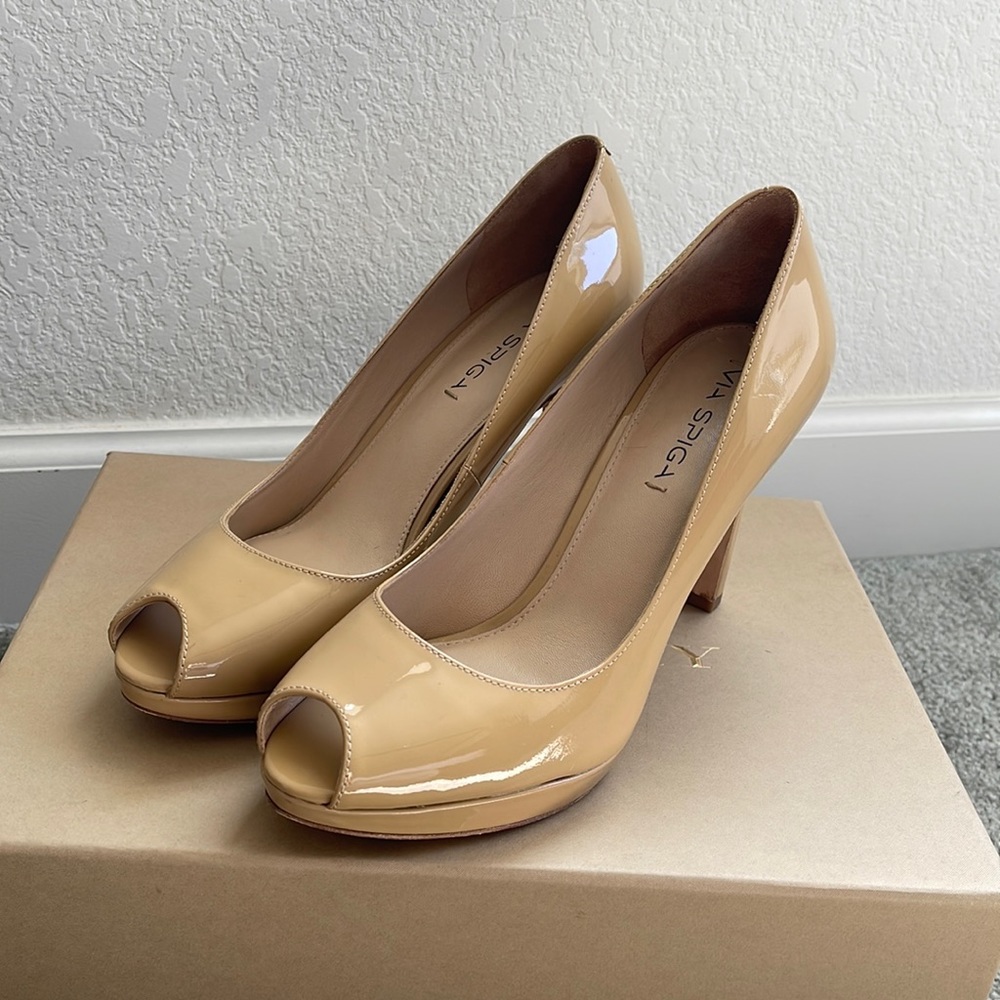 Via Spiga nude peep toe heels